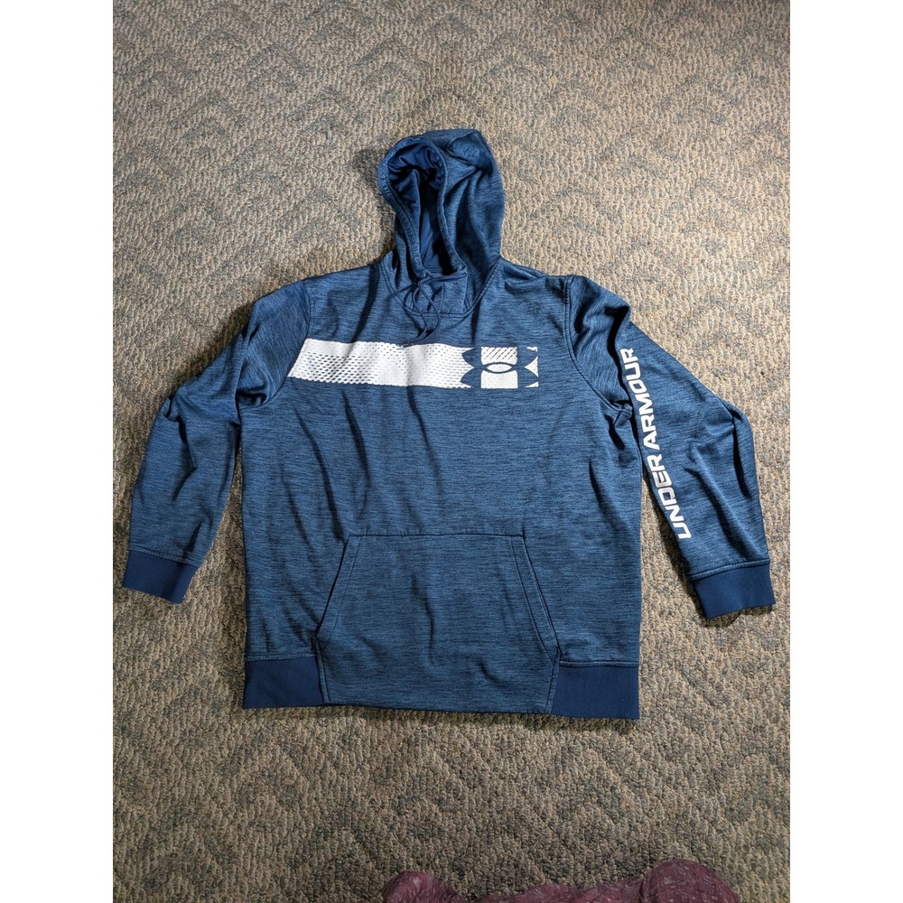 Under Armour ColdGear Mens XXL Blue Heather Logo Hoodie Pullover 1360702-408